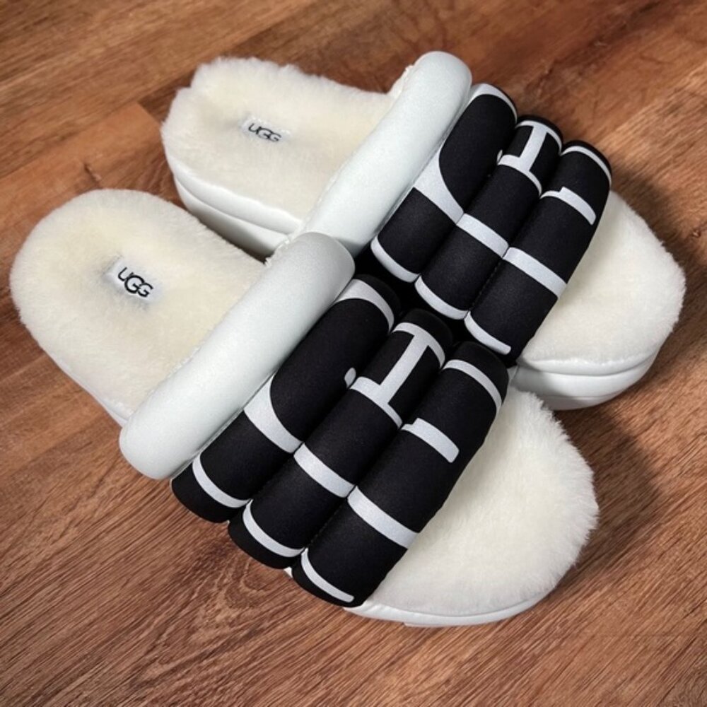 NWOB UGG Maxi Slide Logo Real Fur From: Lamb, Fur Origin Australia 🇦🇺 Sz 8